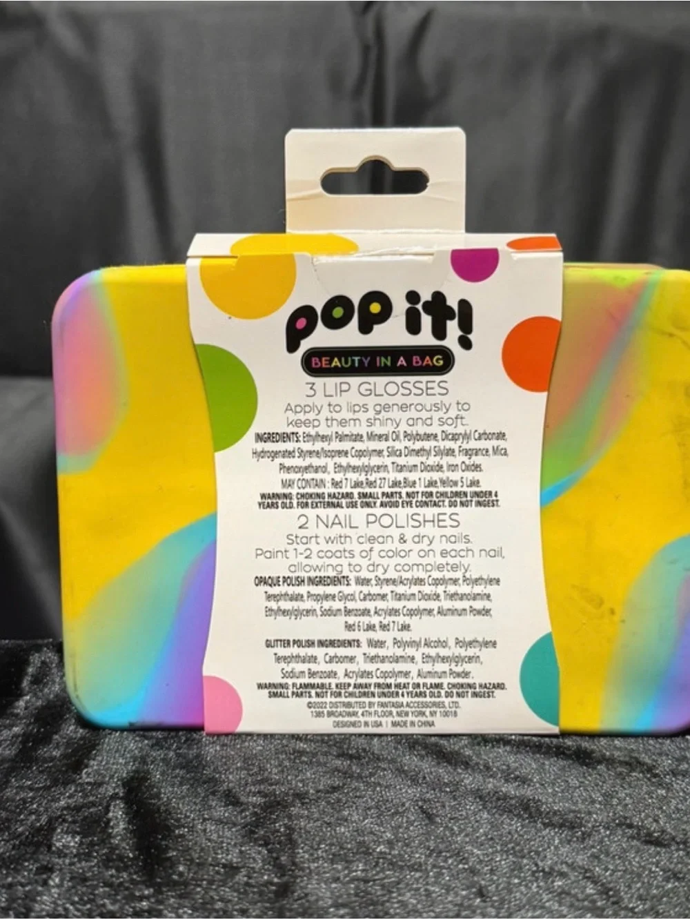 Pop-It Beauty in a bag- pop-it zipper bag with 3 lip glosses & 2 nail polishes